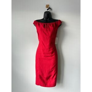 Vintage 90s Maggie London Red Linen Sheath Dress NWT Tailored Midi Size 4